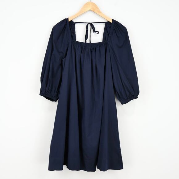 NWT Madewell Square-Neck Puff-Sleeve Babydoll Mini Dress In Navy Blue Size 6 - Picture 3 of 8